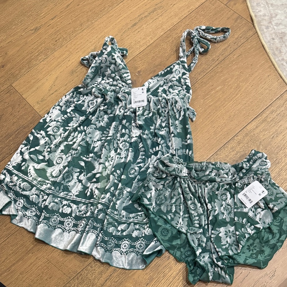 Free People Green Floral Pajama Set